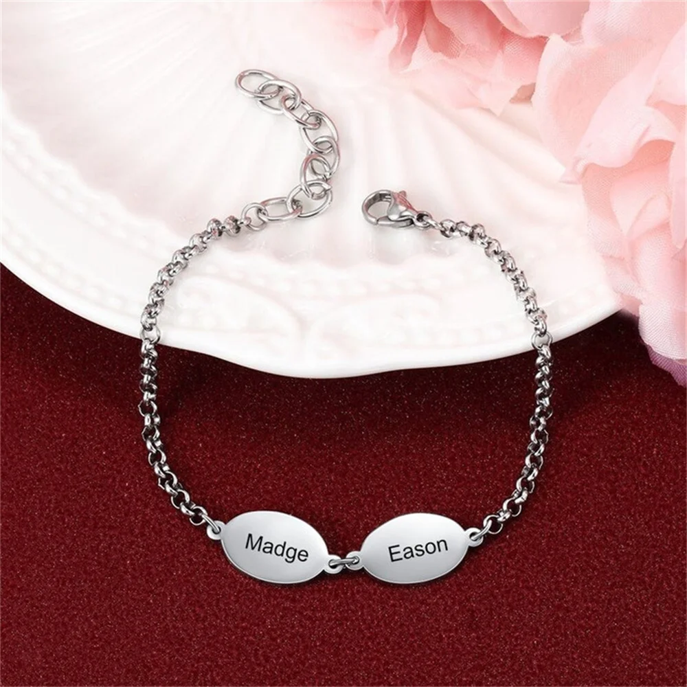 Fashion Custom Women's Bracelet Couple Bracelet Silver Carved Name Bracelet Wife Girlfriend Personalized Bracelet Mom Customized