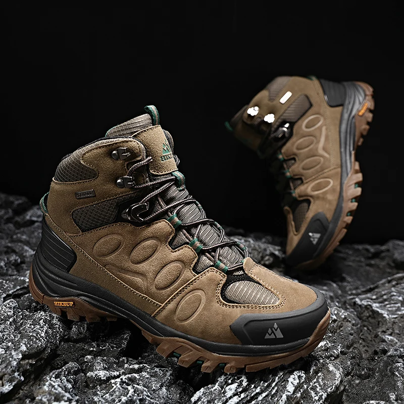  HIKEUP High-Top Men Hiking Boot Winter Outdoor Shoes Lace-Up Non-slip Outdoor Sports Casual Trekking Boots Man Waterproof Suede 