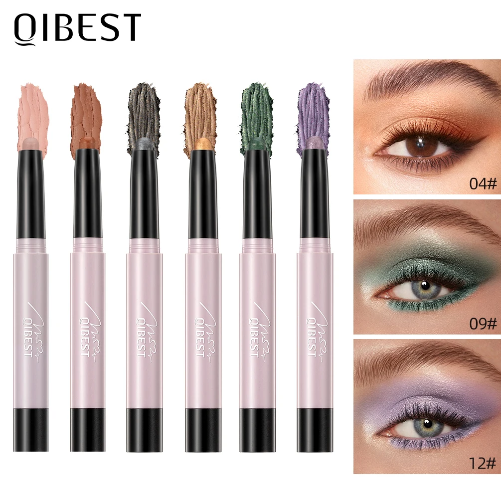 

QIBEST Pearlescent Silkworm Eyeshadow Pen Lasting Glitter Shiny Pigment Cosmetics Waterproof Matte Nude Eye Shadow Pencil Makeup