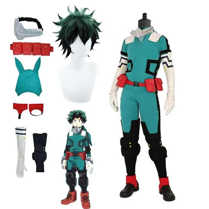 Аниме My Hero Academia Midoriya Izuku Deku Battle Косплей Костюм Унисекс Комплект Хэллоуин Парик