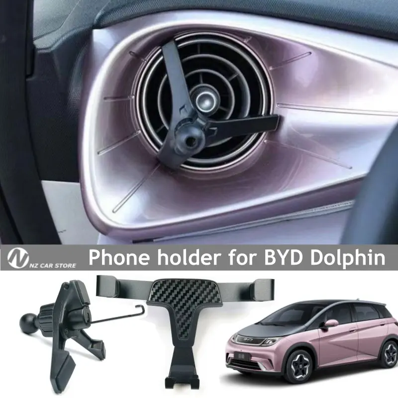 

Phone Holder For BYD Dolphin EV 2023 2022 2021 Air Vent Mount Mobile Phone Stand Carbon Fiber Pattern Car Accessories