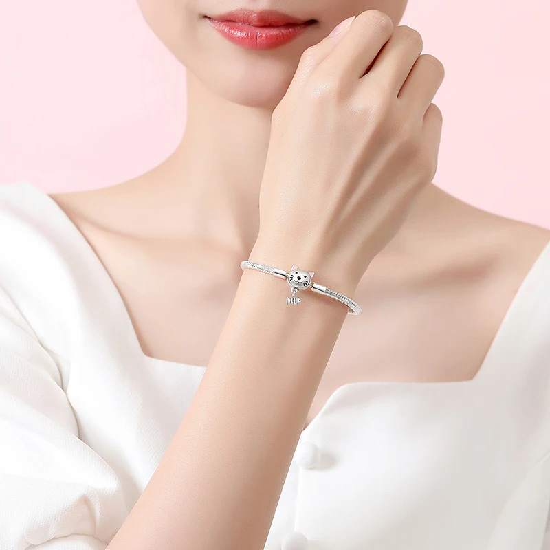 Женские браслеты Danturn из стерлингового серебра 925 пробы с изображением котенка