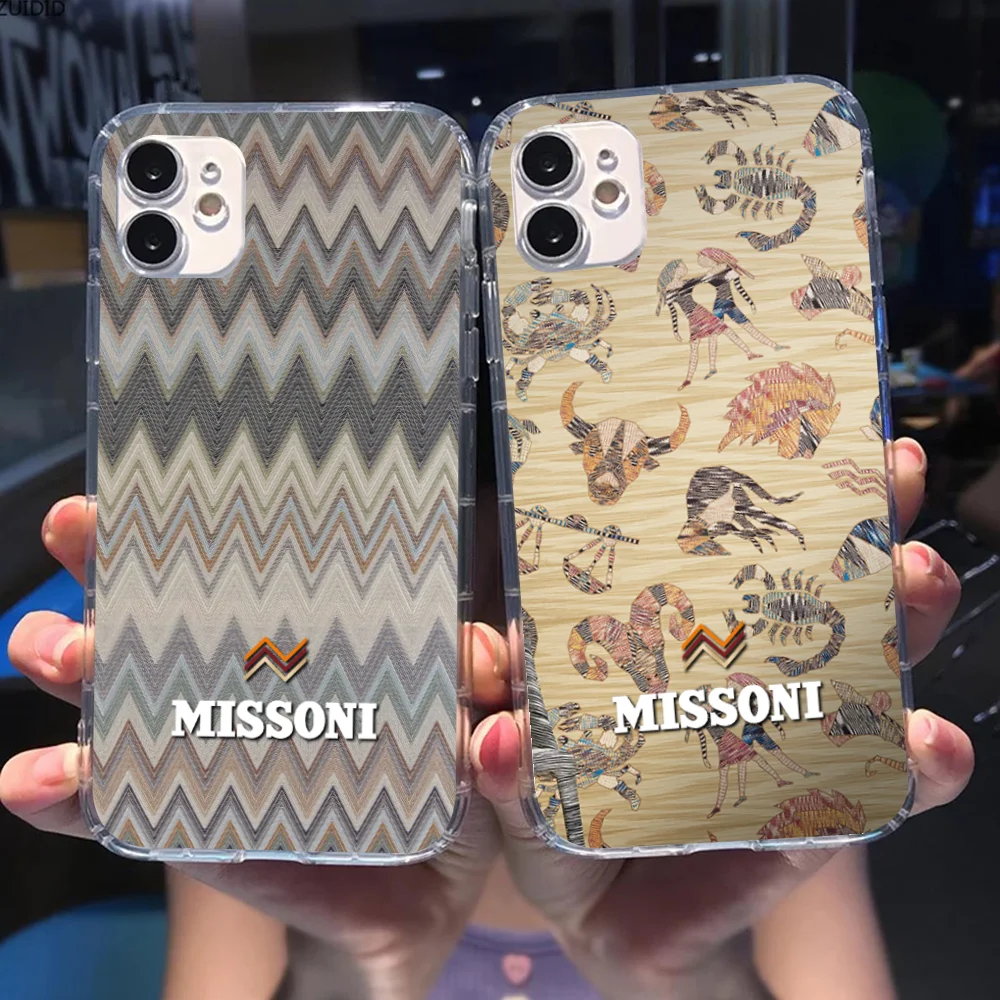 Mobile M-MISSONI Phone Case for iPhone 16 15 14 13 12 11 X XR XS Pro Max Plus Mini Clear Transparent Cellphones Smartphone Cover