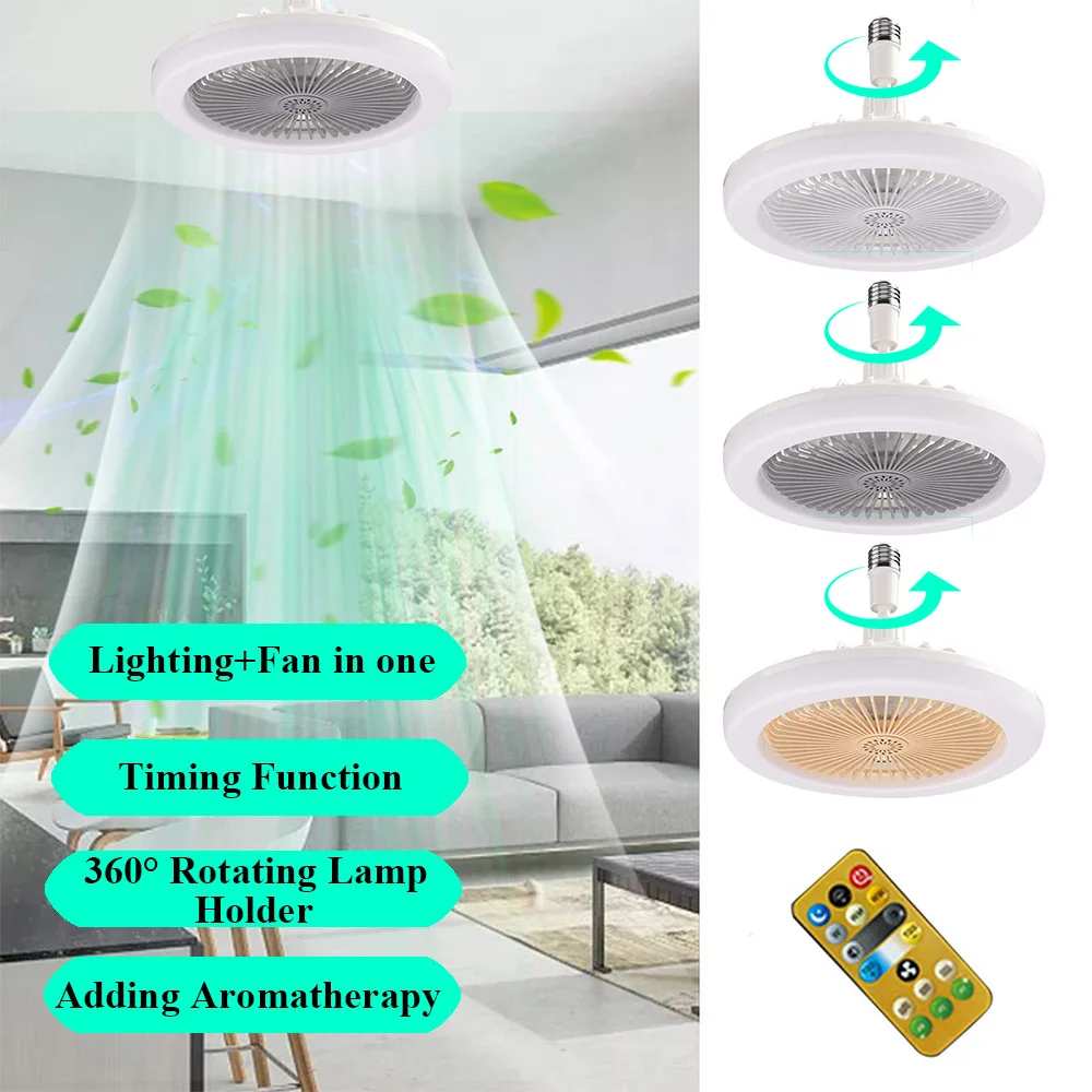 

30w Ceiling Fan With Lighting Lamp E27 Converter Base With Remote Control For Bedroom Living Home Silent With Remote Control