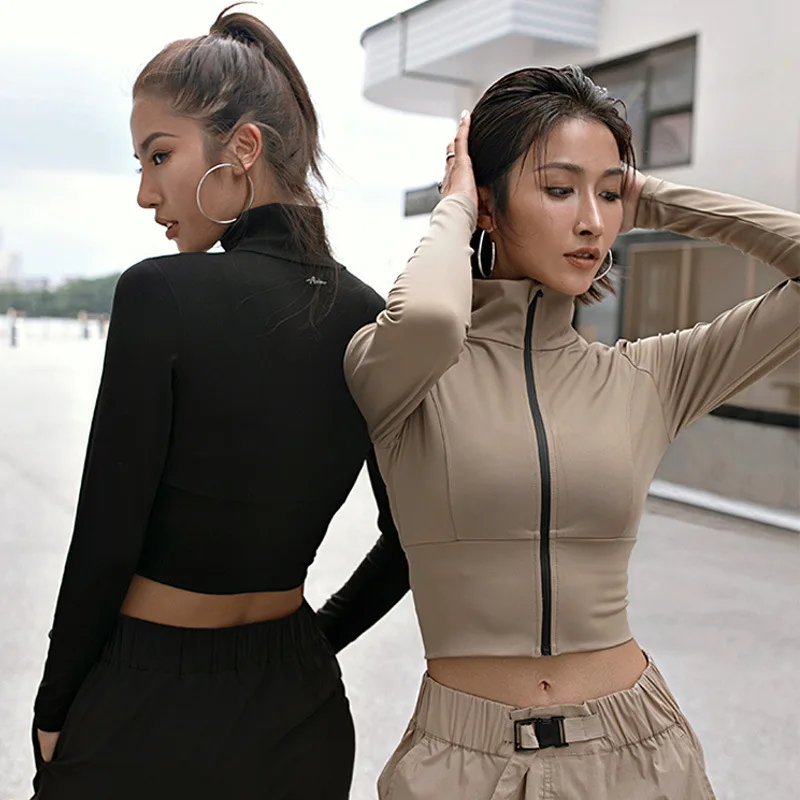 

Sports Running Jacket Women Fitness Stand Collar Jackets Sister Tight Zipper Outdoor Fitness Yoga sporty Long Sleeve Crop Top