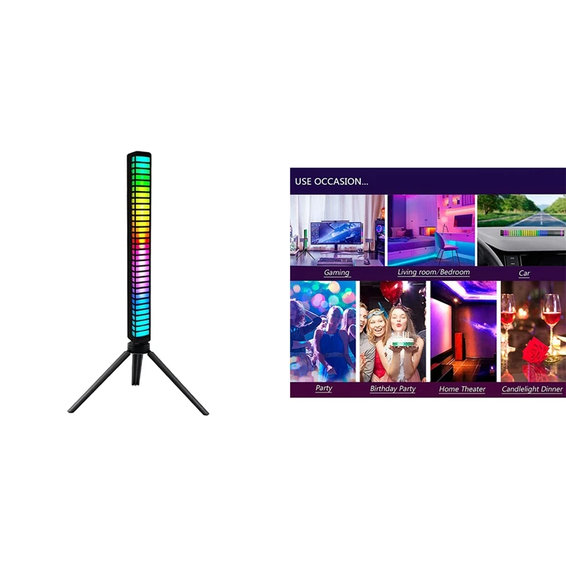 

RGB Light Bar,32 Bit Sound Activated LED Lights,3D Sound Control Rhythm Lights,For Car,Gaming,PC,TV, Desktop,Room