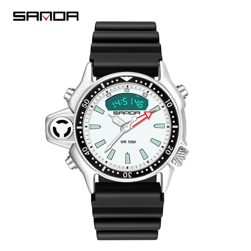 SANDA Digital Luxury Watch Men Fashion Men's Watches Stopwatch Week Calendar Display Electronic Wristwatch Waterproof Clock