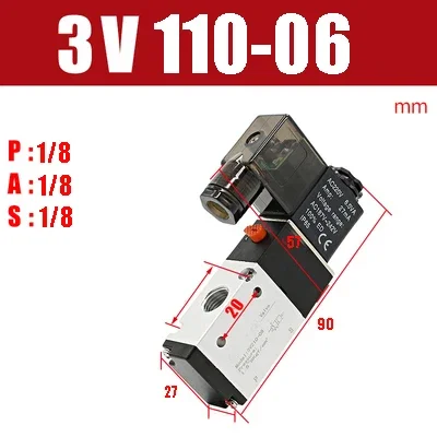 

3V110-06 12 В 1/8 "электромагнитный клапан 3-ходовой пневматический клапан управления воздухом электрический газовый магнитный клапан алюминиевый корпус