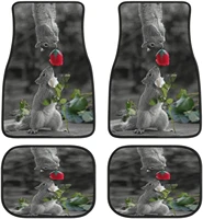 two squirrels holding roses kawaii car mats universal fit car floor mats fashion soft waterproof car carpet frontrear 4 pieces
