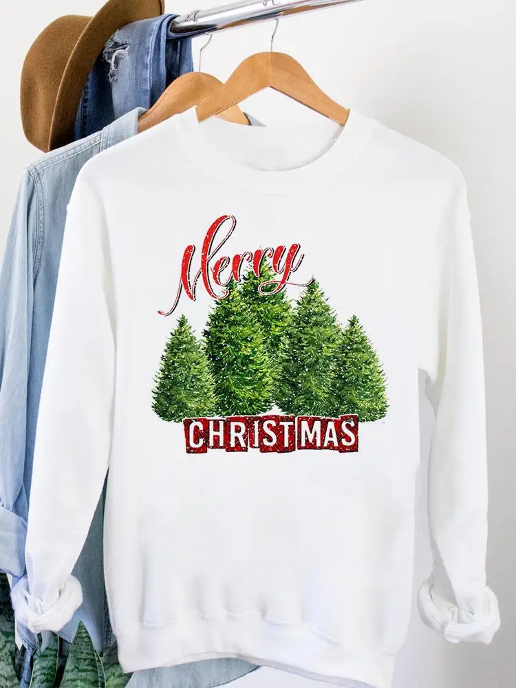 

Tree Letter Love 90s Style Merry Christmas Pullovers Clothing Women Fashion Printing Female Casual O-neck Graphic Sweatshirts
