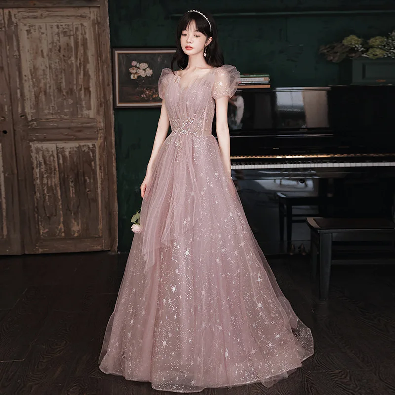 Elegant Puff Sleeve Back Banding Bride Bridesmaid Gowns Party Banquet Female Stage Show Dresses Cheongsam
