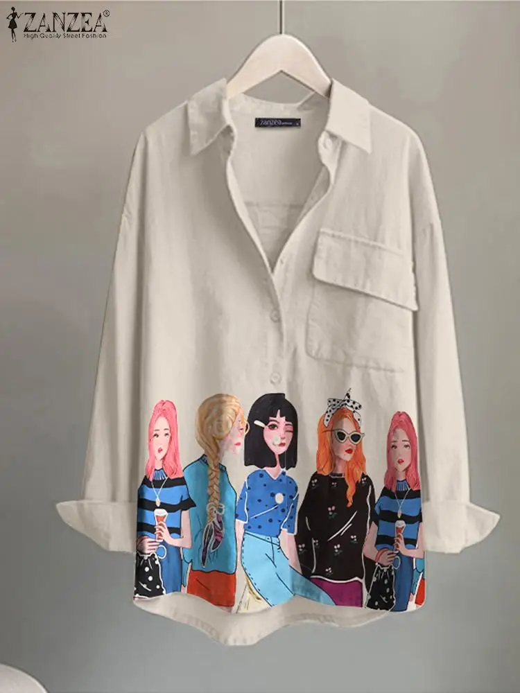 

Элегантные женские топы ZANZEA, туника оверсайз, уличная одежда, стильные рубашки с принтом, Повседневная модная Свободная блузка с коротким р...
