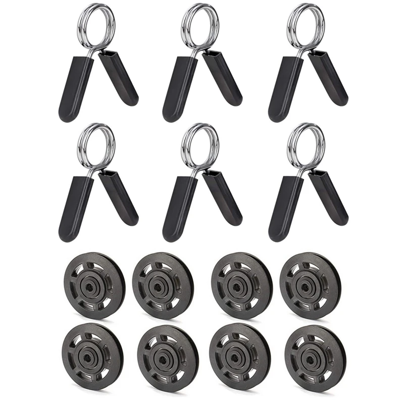 

8Pcs 95mm Black Bearing Pulley Wheel Cable & 6 Pack 1 Inch (25 mm) Barbell Clip Clamps-Dumbbell Spring Collars