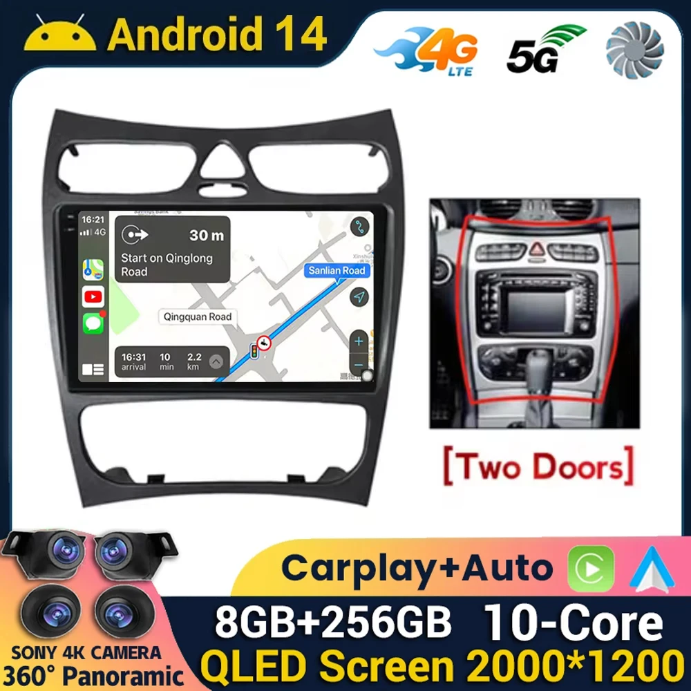 Автомобильный радиоприемник Android 14 для Mercedes Benz C-Class W209 C200 C320 C350 CLK W203 2002-2005
