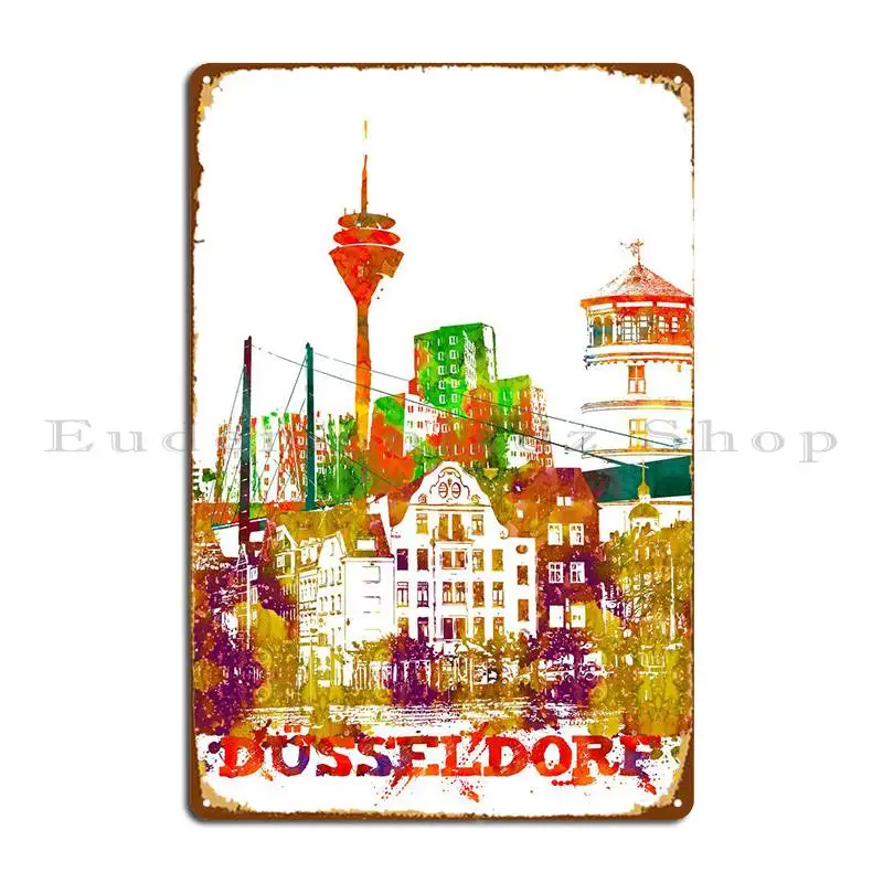 

Металлический плакат в Дюссельдорфе, фотоэлемент, винтажный дизайнерский оловянный плакат