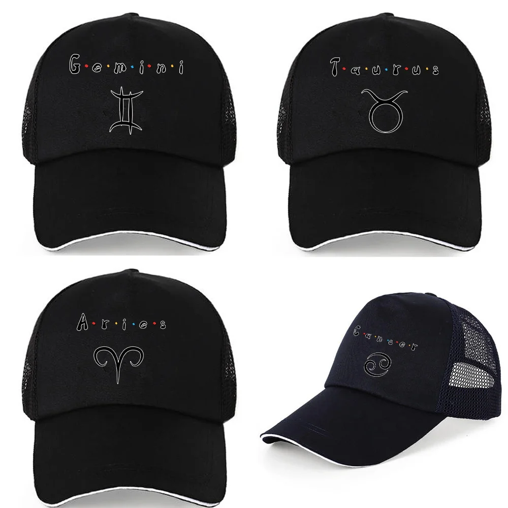

Fashion Unisex Baseball Caps Summer Sunscreen Visors Hats Adjustable Pure Cotton Mesh Cap Constellation Print Back Buckle Hat