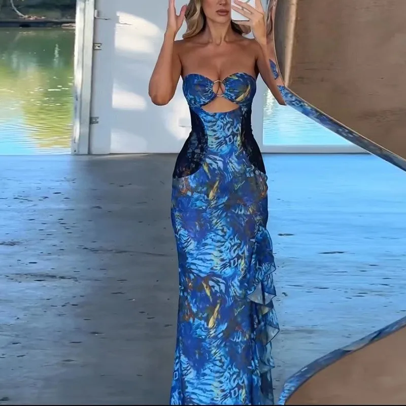 

Cover Up Beach Women Bikini Sets Swimsuit New Winter Couture Strapless Sexy Female Print Split Dress Spandex Swimwear Summer