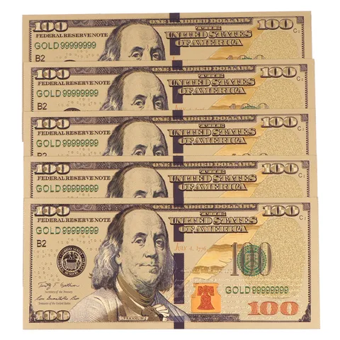 Золотые банкноты $100, 5 шт.