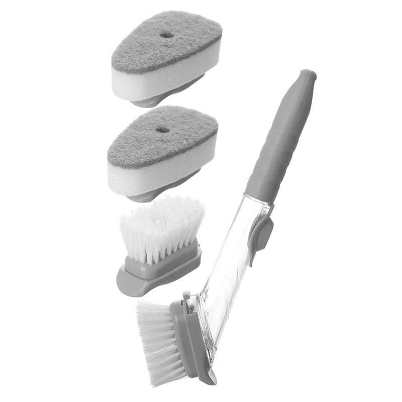 

Kitchen Cleaning Brush 2 In 1 Long Handle Cleaing Brush With Removable Brush Sponge Dispenser Kitchen Tools