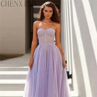 chenxiao blue sweetheart prom dress hot sale sleeveless sequined beading a line mid calf elegant party dress evening dress