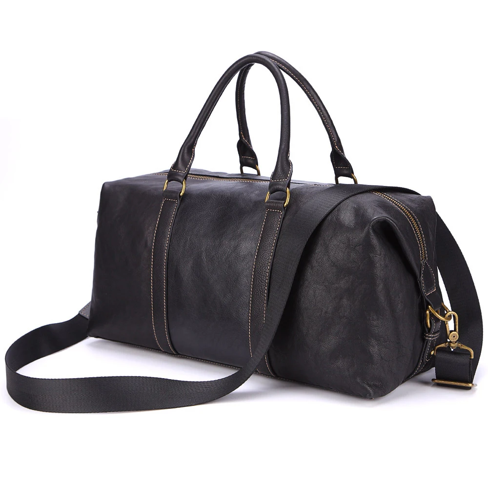 Men Women Large Travel Bag Genuine Leather Black Duffle Bags Weekend Bag For Weekend Business Travelling Handbags Tote Bag Big