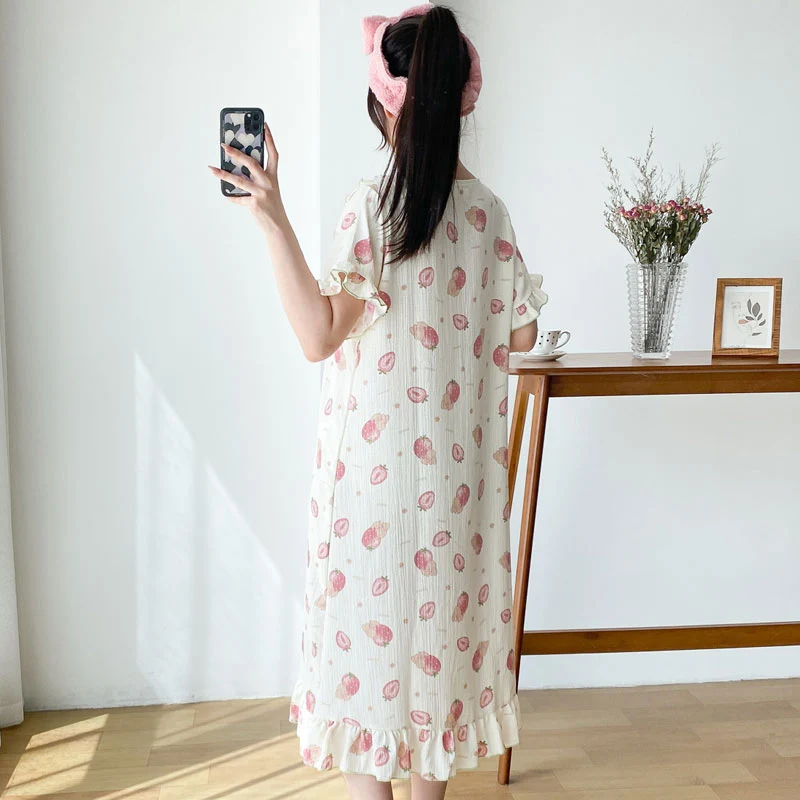 Women Printed Nightgowns Loose Short Sleeves Sleepwear Cotton Sleepdress Pyjama Night Dress Large Size XL-4XL Sleepshirts