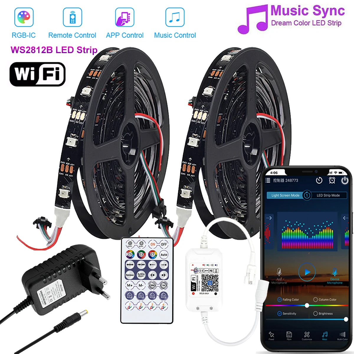 

5V Magic Home SPI Wifi Controller 1-10m Revolving Chasing RGBIC 5050 2812 RGB LED Strip Light Music Sync Strip For Alexa Google