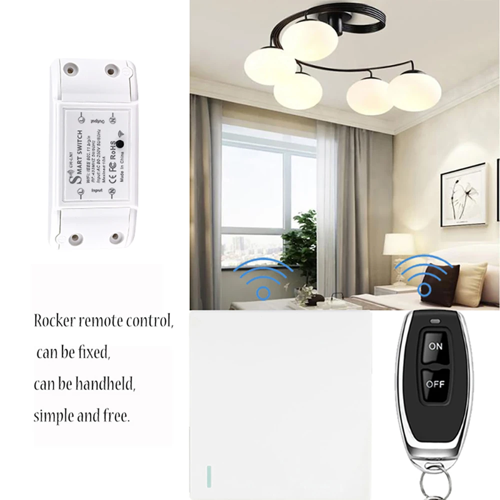 Фото Смарт-переключатель COLOROCK Wi-Fi и RF433 с поддержкой приложения Tuya/Smart Life и Alexa и Google Assistant для голосового управления №4