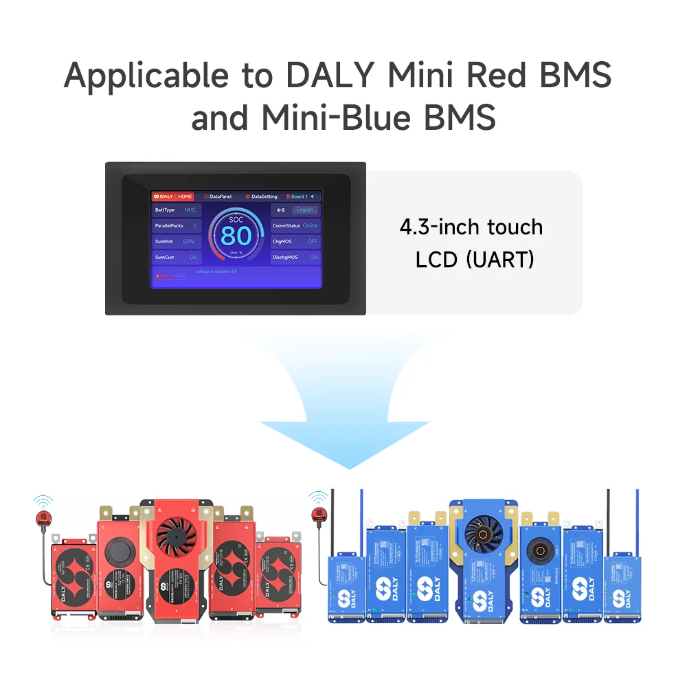 Аксессуары Daly BMS: 3,0-дюймовый ЖК-экран, кабель, 4,3-дюймовый сенсорный дисплей, UART RS485 для DalyBMS, красныйсиний BMS, новая версия (art.: 3920d804fef0b) - 3920d804fef0b