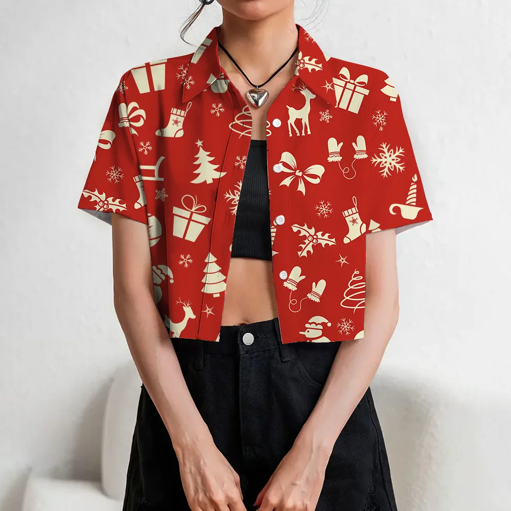 2025 рождественские женские рубашки с 3D принтом и открытым пупком топы короткими
