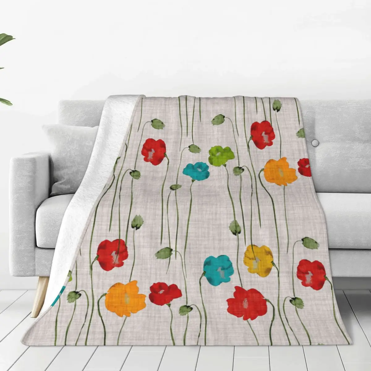 

Green Flowers Of Poppies Soft Fleece Throw Blanket Warm and Cozy Comfy Microfiber Blanket for Couch Sofa Bed 40"x30"