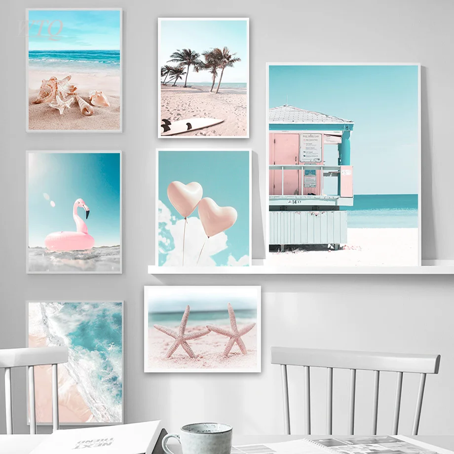 Тропический морской пляж Морская звезда доска для серфинга Фламинго настенная