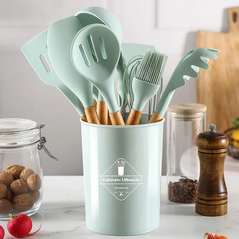 

12/13Pcs Wooden Handle Non-stick Cooking Tool Kitchen Utensils Set Spatula Beaters Shovel Spoon Soup Silicone Kitchenware Set