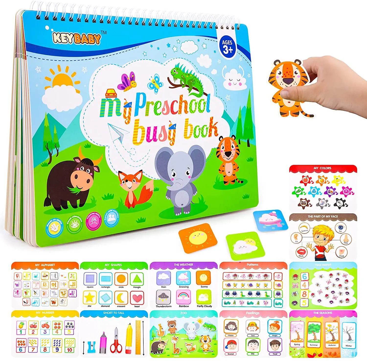 

Montessori Toys for Toddlers, Educational Busy Book with 12 Themes, Preschool Learning Toys Activity Book, Christmas Birthday