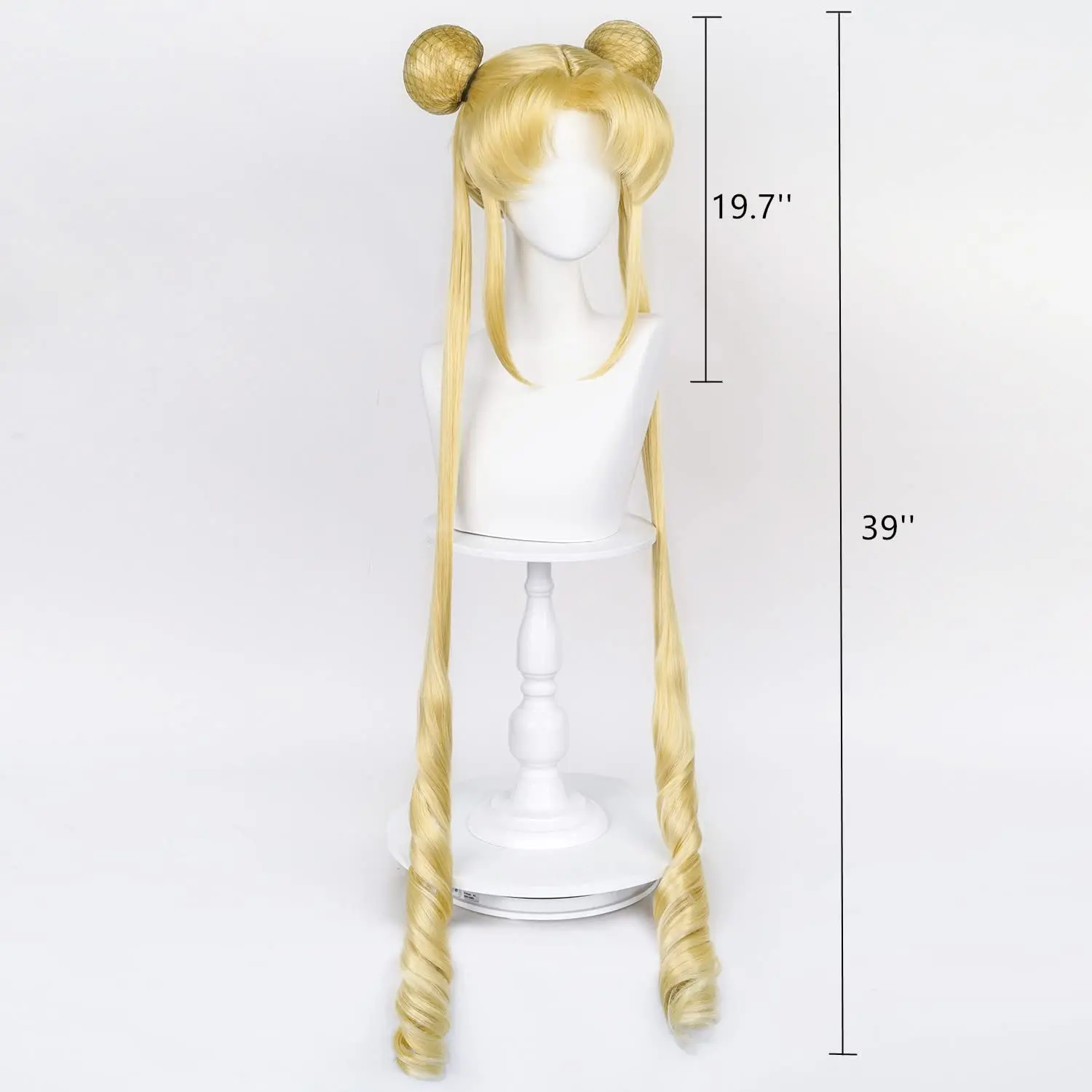 Long Curly Golden Ponytails Wig with Buns for Sailor Moon Cosplay Anime Blonde Pigtails Wig with Bangs long orange wig