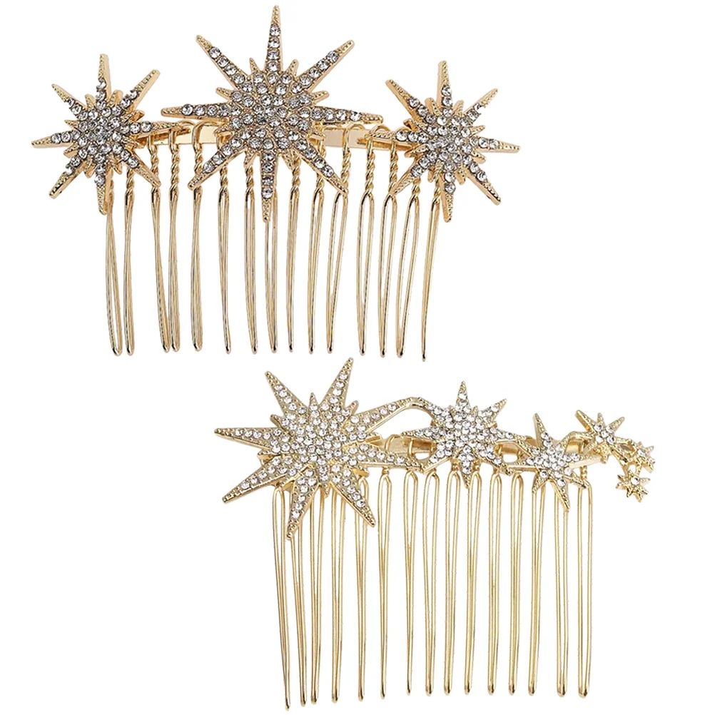 

2 Pcs Snowflake Hair Comb Bridal Clip Girl Headpieces Wedding Womens Headgear Rhinestone Combs Metal Girls Hairpin Bridesmaid