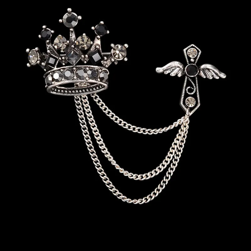 

An crown Chain For Male Luxury Lapel Pins Collar Chain Enamel Women's Stylish Brooches Wedding Banquet Bussiness Badge Jewelry