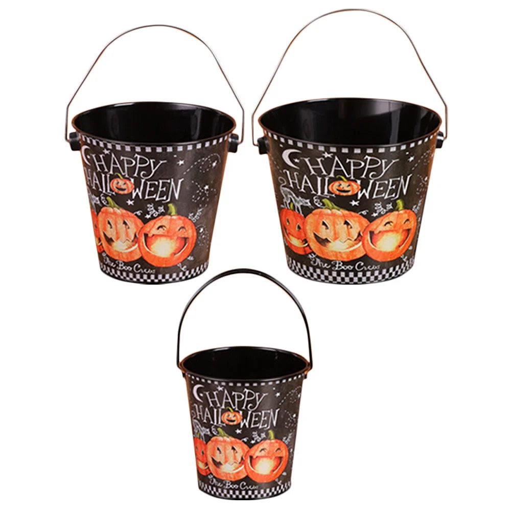 

3pcs Halloween Trick-or-treat Decor Candy Decor Halloween Style Tinplate Candy Decor Handheld Tinplate Basket