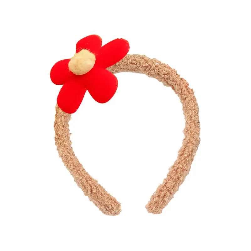 

Sweet Elegant Designed Lovely Red Yellow Knitting Flower Pink White Plush Hairbands Trending Statement Girls Women Headwear