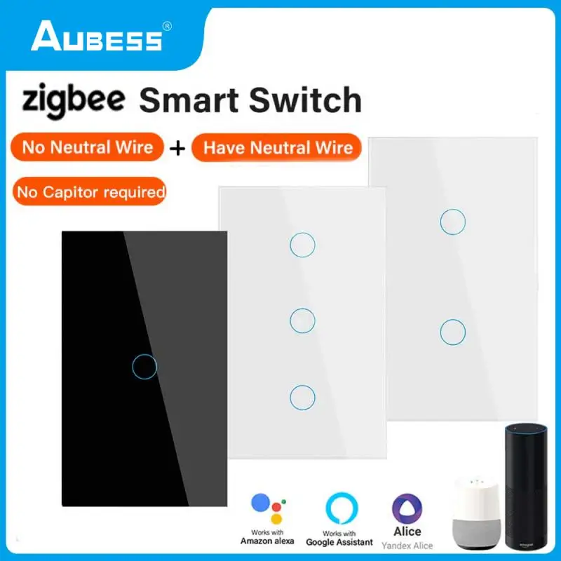 

Смарт-переключатель Zigbee, настенная сенсорная панель, водонепроницаемая, без нейтрального провода, Tuya APP Control, работает с Alexa Google Home