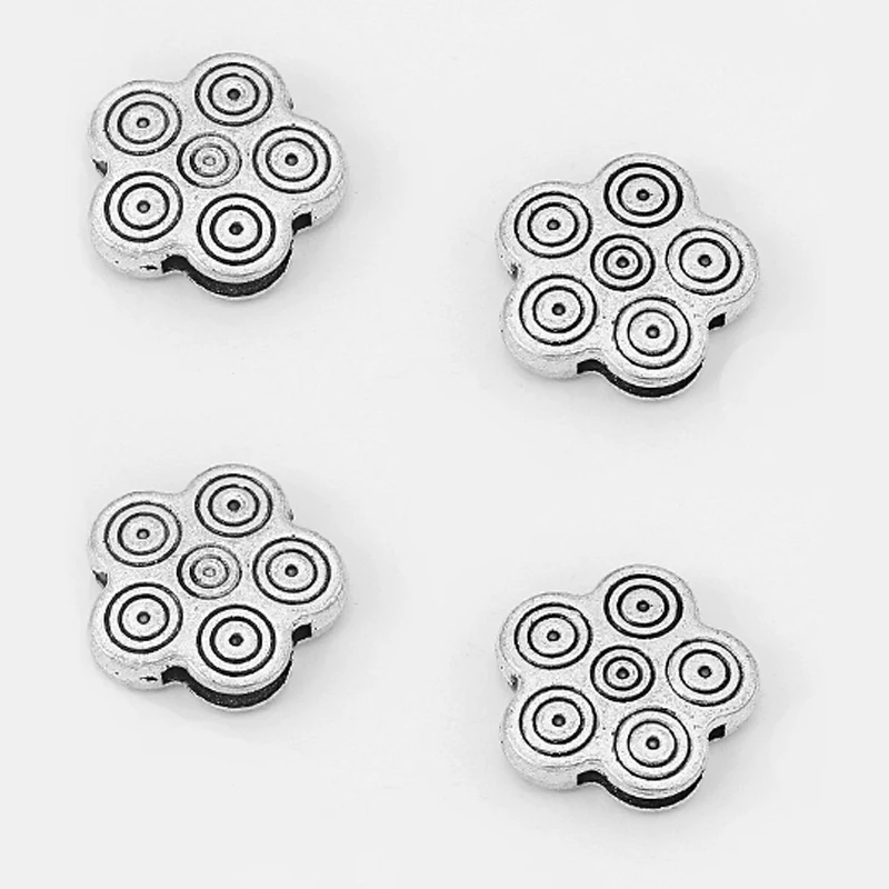 Тибетский серебряный цветок круглые бусины ползунки разделители подвески 10x2 мм