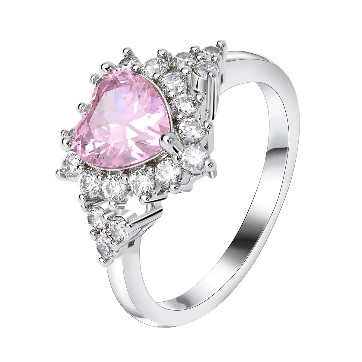 

Pink Heart Ring Silver Color Classic Engagement Ring Women Fashion Jewelry