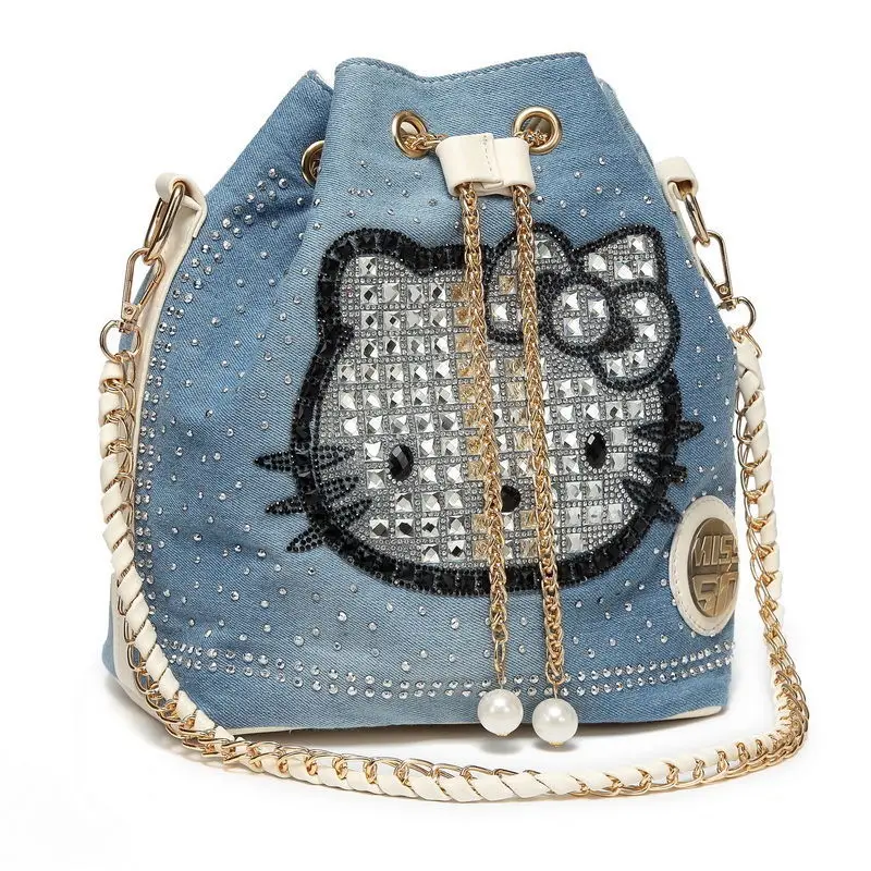 New Jean Bag Women's Diamond Chain Bag Hello Kitty Bag Crossbody Single Shoulder Bucket Bag