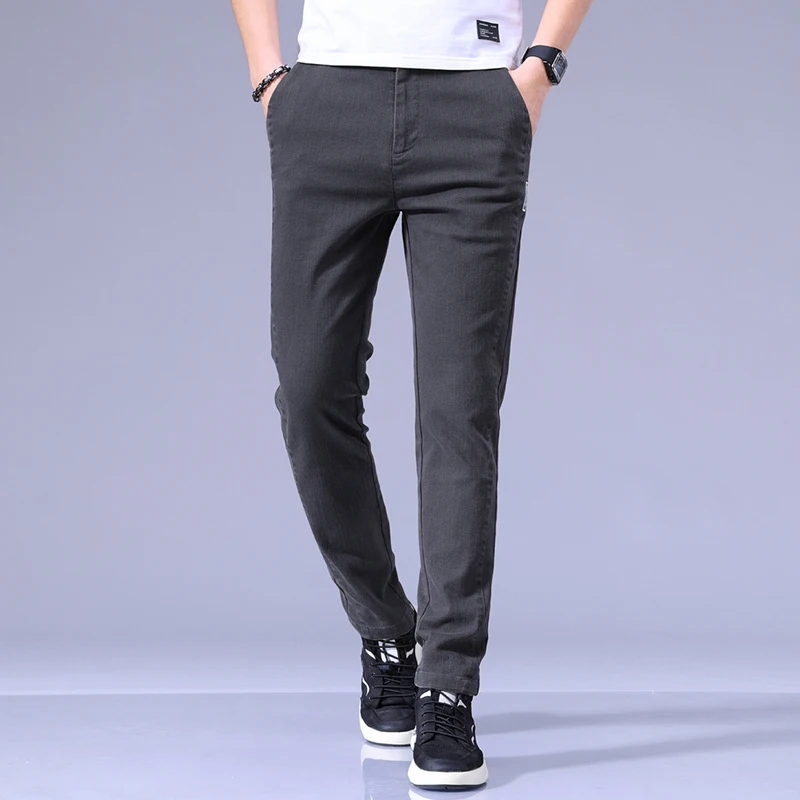 

Spring Autumn Men Thin Cotton Casual Pants Business Solid Color Stretch Trousers Brand Male Gray Plus Size calcas masculino
