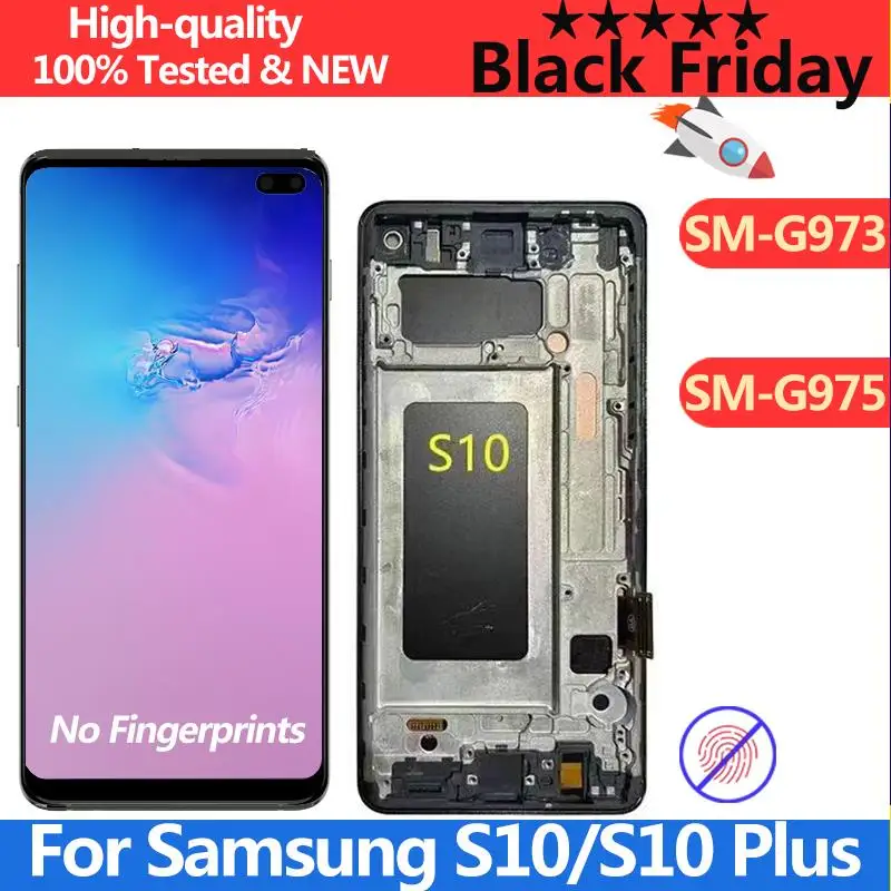

Screen for Samsung Galaxy S10 Plus G975F/DS, Lcd Display With Frame Touch Screen Digitizer for Samsung Galaxy S10 G973F incell