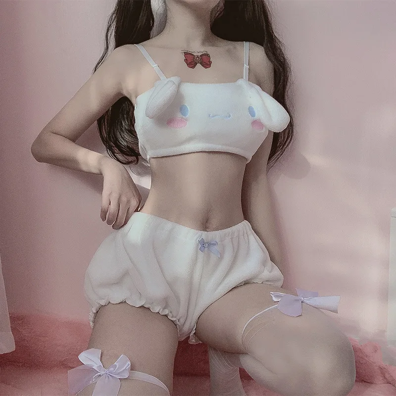 

Japanese soft girl big ears cinnamon dog tube top girl heart underwear cute lolita plush melody bra set kawaii lingerie briefs