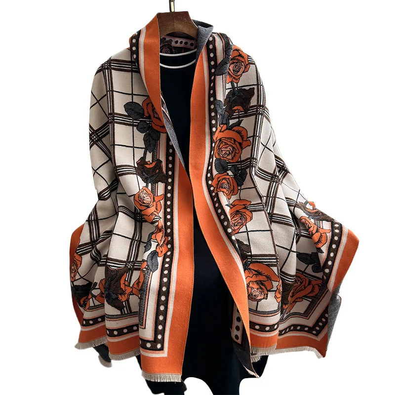 Новинка 2024 зимние теплые кашемировые накидки женский шарф роскошная розовая