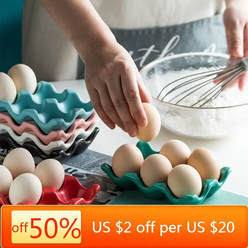 

1pcs 6 Grids Egg Holder Ceramic Anti-Slip Egg Box Refrigerator Shockproof Egg Tray Holder Storage Box Home Storage Organization