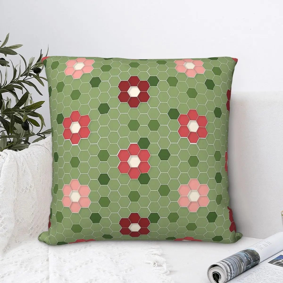 

Hexagonal Flower Pattern Hexagonal Throw Pillow Case Geometric Patterns Backpack Hugpillow Covers DIY Printed Soft Sofa Decor