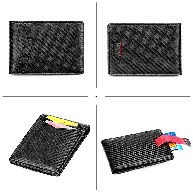 Ultra-thin Men's Wallet Money Clip Card Holder Minimalism Carbon Fiber Leather Wallet RFID Slim Money Clips 5